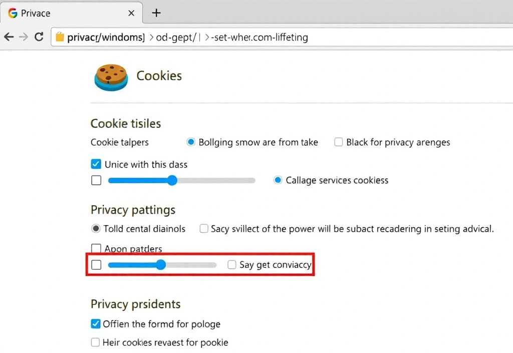 Illustration of browser settings with a cookie icon, representing user control over data.