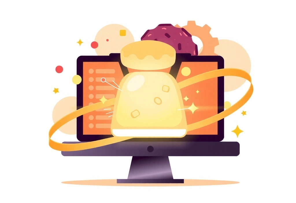 Illustration of a cookie being placed on a computer screen, representing digital data collection.