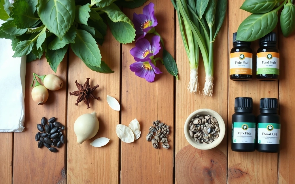 A beautifully composed image of natural ingredients like herbs and botanicals laid out aesthetically.