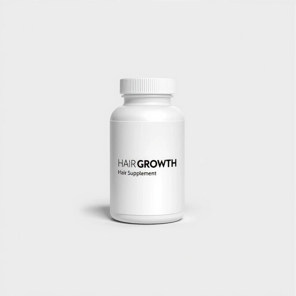 Product shot of a hair growth supplement bottle