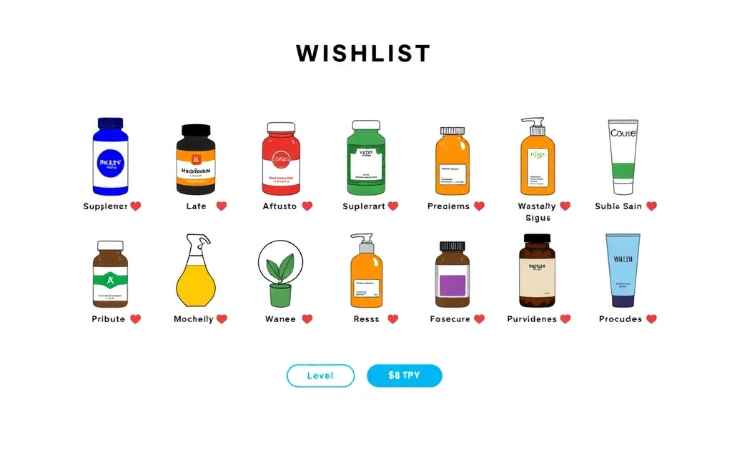 Illustration of products on a wishlist, with hearts