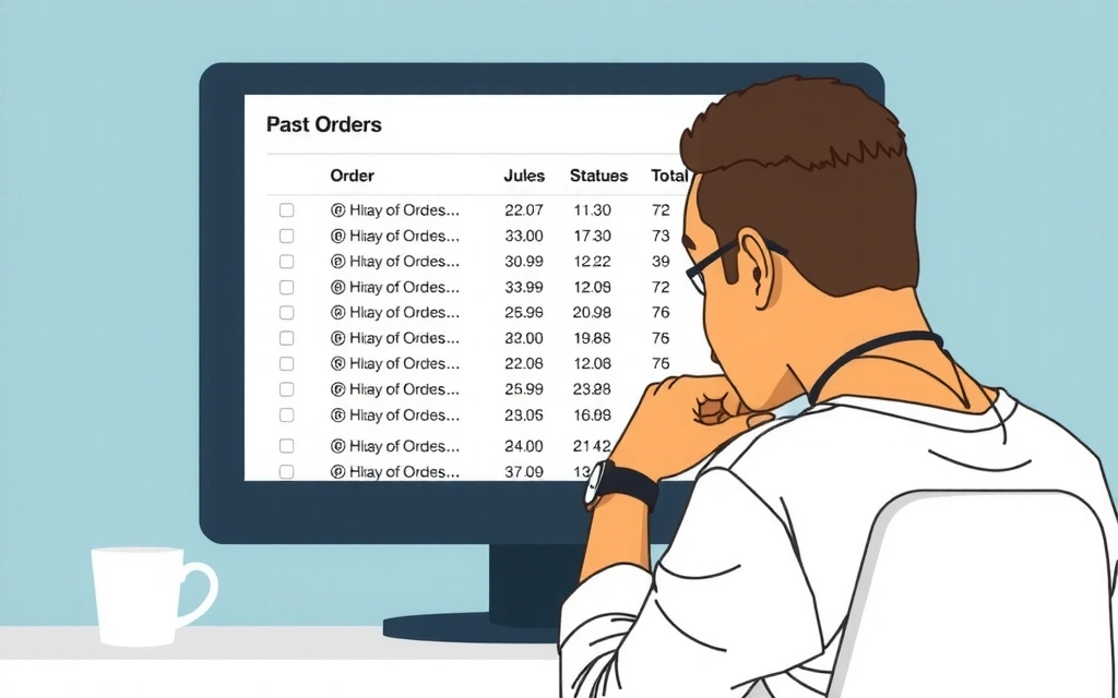 Illustration of a person checking order history on a computer