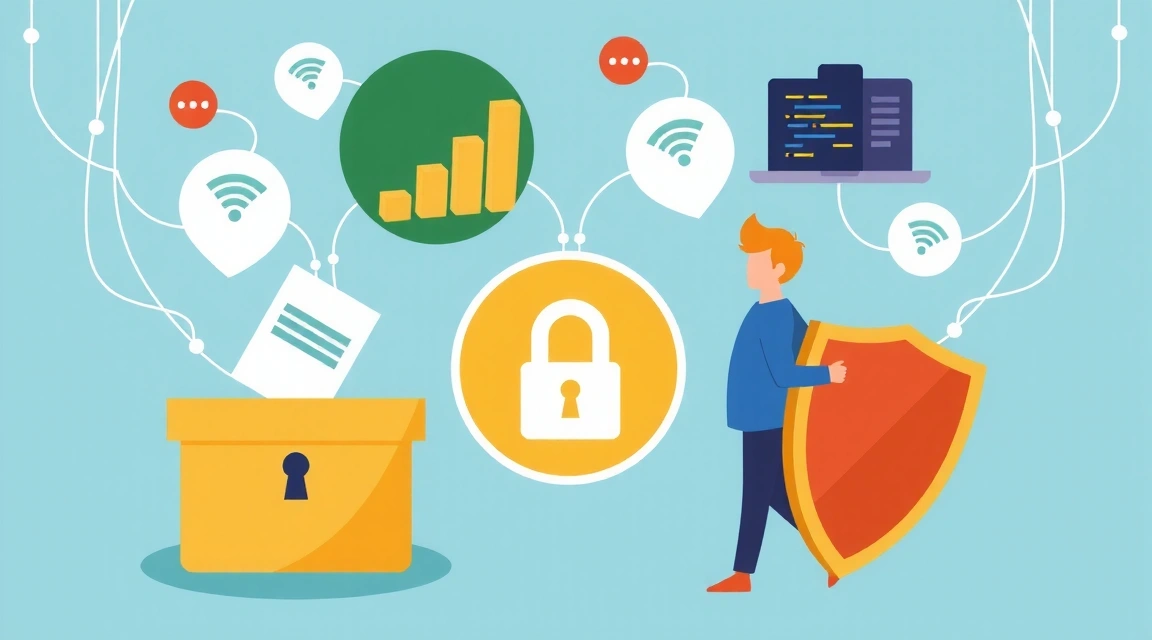 Illustration of digital rights and privacy symbols